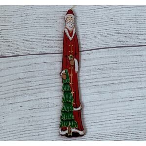 Vintage Wooden Father Christmas Santa Claus Christmas Tree Ornament 6" Tall